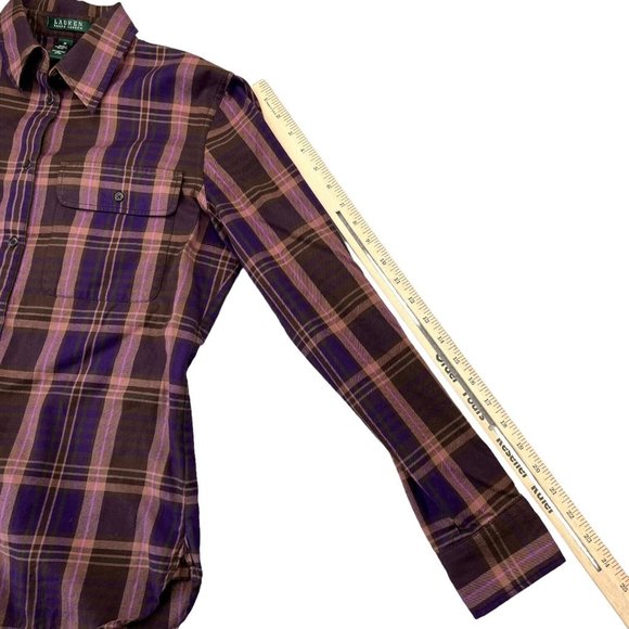 Lauren Ralph Lauren Womens Button Up Shirt Size Medium Purple‎ Plaid Long Sleeve - Picture 7 of 7